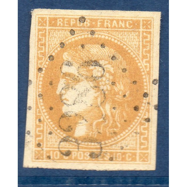 Timbre France Yvert No 43B Émission de Bordeaux 10c bistre-jaune Oblitéré GC