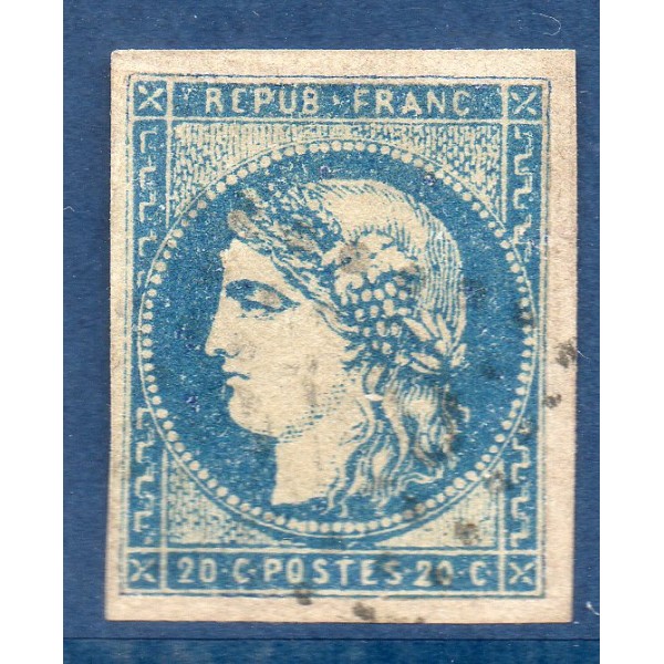 Timbre France Yvert No 44A Émission de Bordeaux 20c bleu Oblitéré