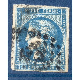 Timbre France Yvert No 45B Émission de Bordeaux 20c bleu Oblitéré gros chiffres