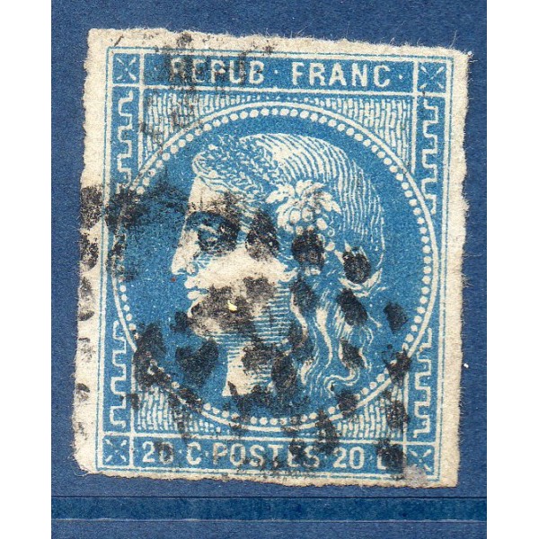 Timbre France Yvert No 45B Émission de Bordeaux 20c bleu Oblitéré gros chiffres