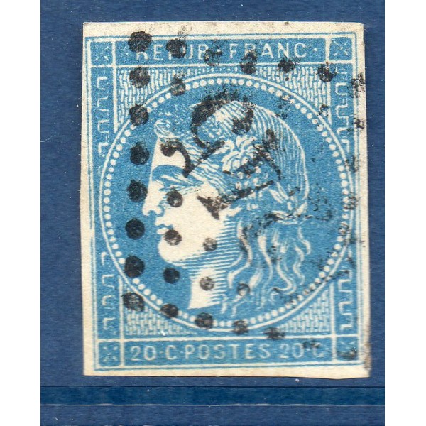 Timbre France Yvert No 45C Émission de Bordeaux 20c bleu Oblitéré gros chiffres
