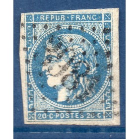 Timbre France Yvert No 46A Émission de Bordeaux 20c bleu Oblitéré gros chiffres