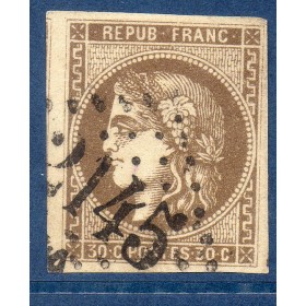 Timbre France Yvert No 47 Émission de Bordeaux 30c brun Oblitéré gros chiffres