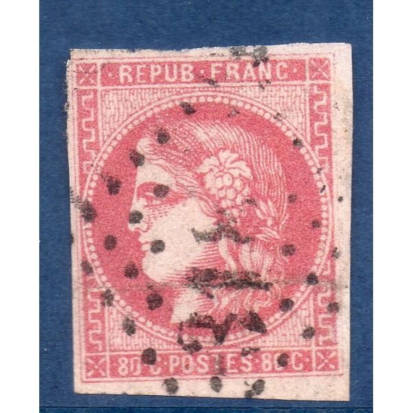 Timbre France Yvert No 49 Émission de Bordeaux 80c rose Oblitéré gros chiffres