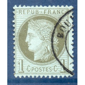 Timbre France Yvert No 50 Type Cérès 1c vert-olive Oblitéré CaD type 17