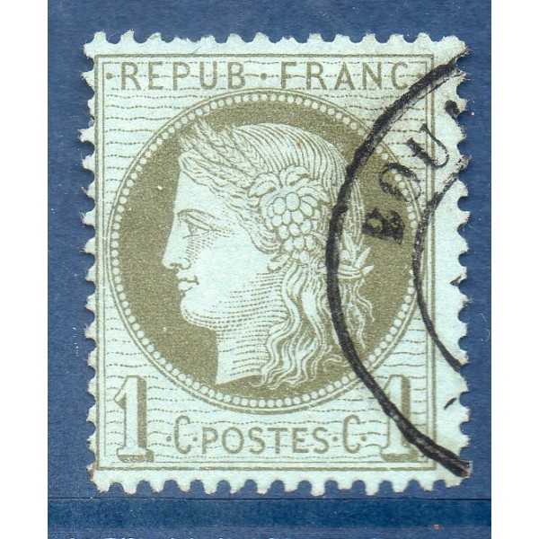 Timbre France Yvert No 50 Type Cérès 1c vert-olive Oblitéré CaD type 17