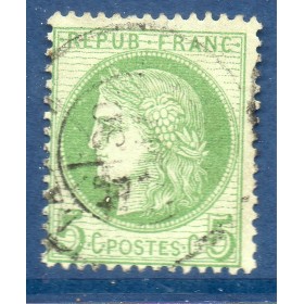 Timbre France Yvert No 53 Type Cérès 5c vert-jaune s. azuré Oblitéré CaD type 17