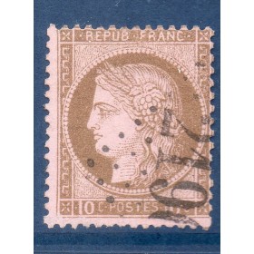 Timbre France Yvert No 54 Type Cérès 10c brun s. rose Oblitéré CaD type 17