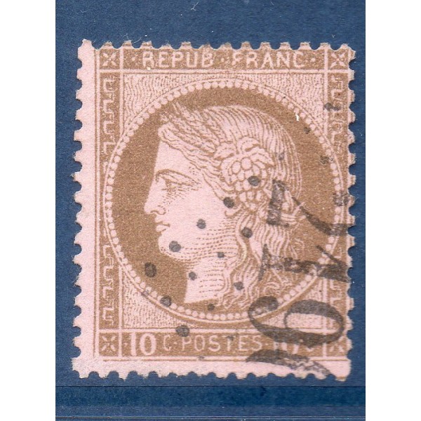 Timbre France Yvert No 54 Type Cérès 10c brun s. rose Oblitéré CaD type 17