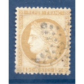 Timbre France Yvert No 55 Type Cérès 15c bistre Oblitéré étoile de Paris