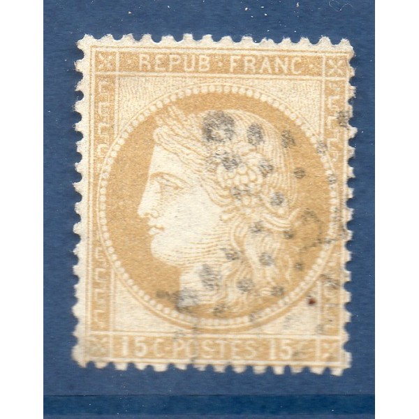 Timbre France Yvert No 55 Type Cérès 15c bistre Oblitéré étoile de Paris