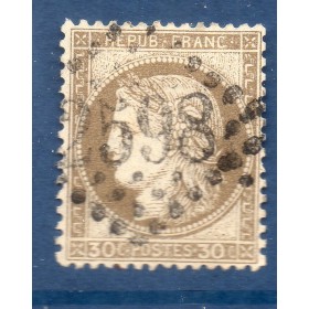 Timbre France Yvert No 56 Type Cérès 30c brun Oblitéré gros chiffres