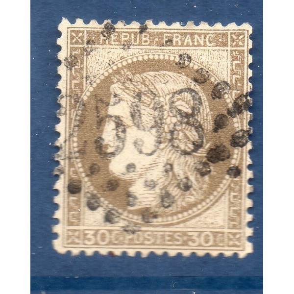 Timbre France Yvert No 56 Type Cérès 30c brun Oblitéré gros chiffres