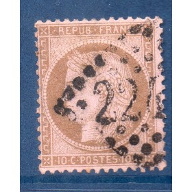 Timbre France Yvert No 58 Type Cérès 10c brun s. rose Oblitéré gros chiffres