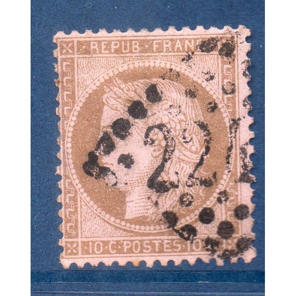 Timbre France Yvert No 58 Type Cérès 10c brun s. rose Oblitéré gros chiffres