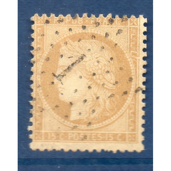 Timbre France Yvert No 59 Type Cérès 15c bistre Oblitéré étoile de Paris