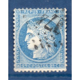 Timbre France Yvert No 60A Type Cérès 25c bleu Oblitéré gros chiffres