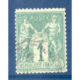 Timbre France Yvert No 61 Type I Sage 1c vert Oblitéré