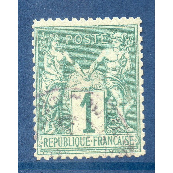 Timbre France Yvert No 61 Type I Sage 1c vert Oblitéré