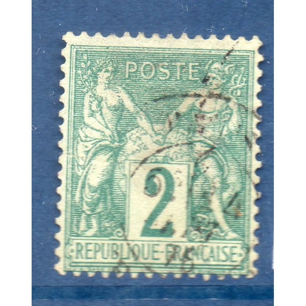 Timbre France Yvert No 62 Type I Sage 2c vert Oblitéré