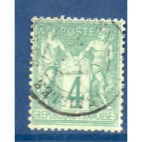 Timbre France Yvert No 63 Type I Sage 4c vert Oblitéré cachet à date