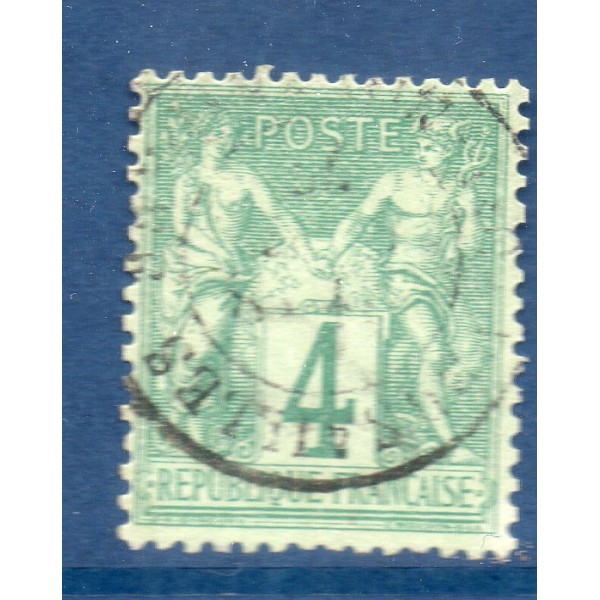 Timbre France Yvert No 63 Type I Sage 4c vert Oblitéré cachet à date