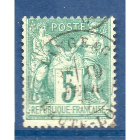 Timbre France Yvert No 64 Type I Sage 5c vert Oblitéré cachet à date