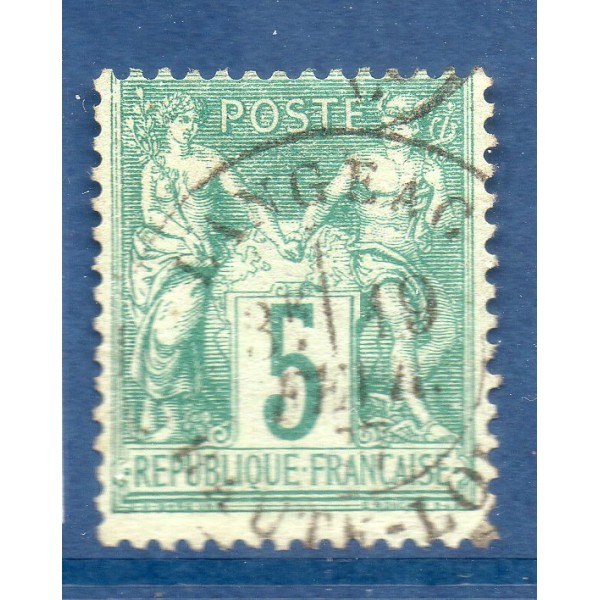 Timbre France Yvert No 64 Type I Sage 5c vert Oblitéré cachet à date