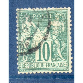 Timbre France Yvert No 65 Type I Sage 10c vert Oblitéré cachet à date