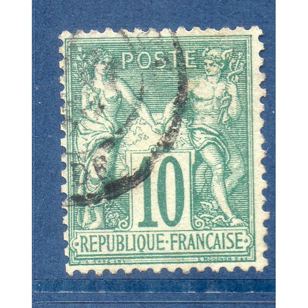 Timbre France Yvert No 65 Type I Sage 10c vert Oblitéré cachet à date