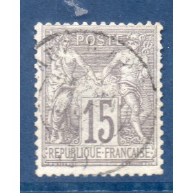 Timbre France Yvert No 66 Type I Sage 15c gris Oblitéré cachet à date