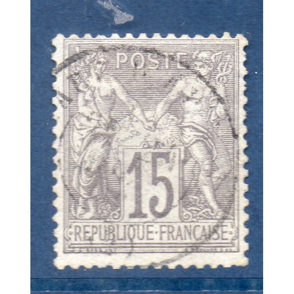 Timbre France Yvert No 66 Type I Sage 15c gris Oblitéré cachet à date