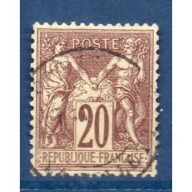 Timbre France Yvert No 67 Type I Sage 20c brun-lilas Oblitéré cachet à date