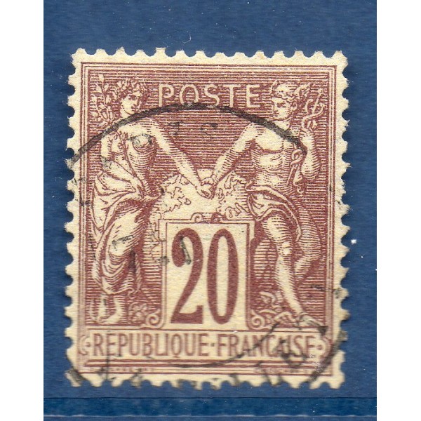 Timbre France Yvert No 67 Type I Sage 20c brun-lilas Oblitéré cachet à date