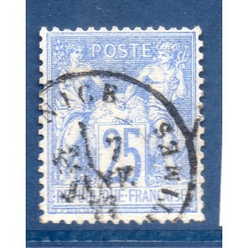 Timbre France Yvert No 68 Type I Sage 25c outremer Oblitéré cachet à date