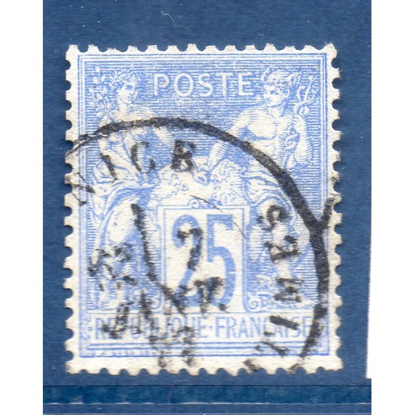 Timbre France Yvert No 68 Type I Sage 25c outremer Oblitéré cachet à date
