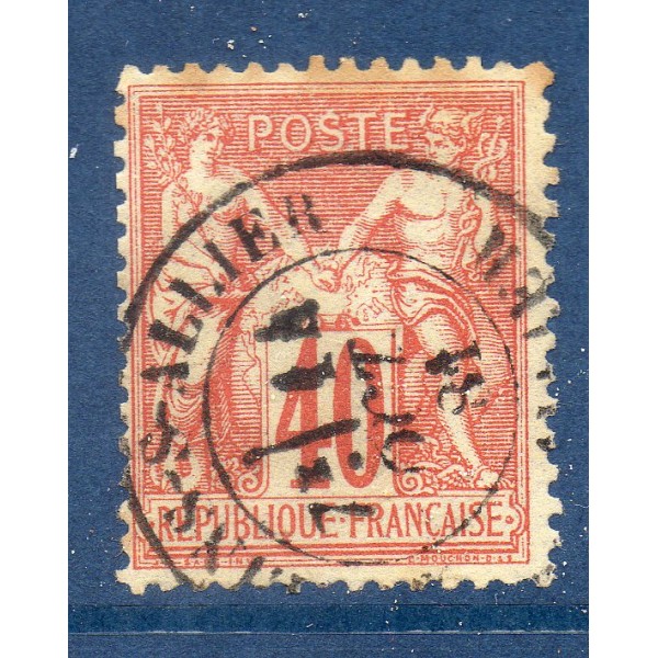 Timbre France Yvert No 70 Type I Sage 40c rouge-orange Oblitéré cachet à date