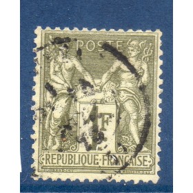 Timbre France Yvert No 72 Type I Sage 1fr bronze Oblitéré cachet à date