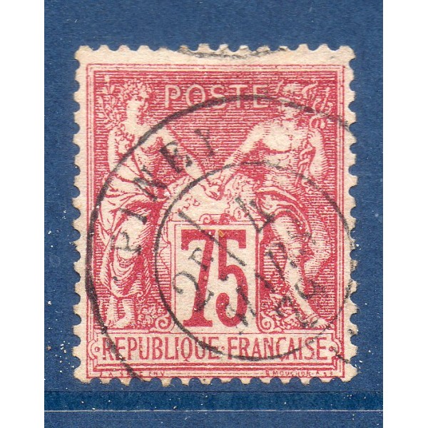 Timbre France Yvert No 71 Type I Sage 75c carmin Oblitéré cachet à date