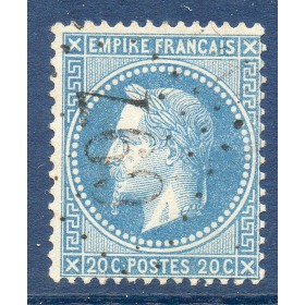 Timbre France Yvert No 29A Empire Lauré 20c bleu Oblitéré gros chiffres