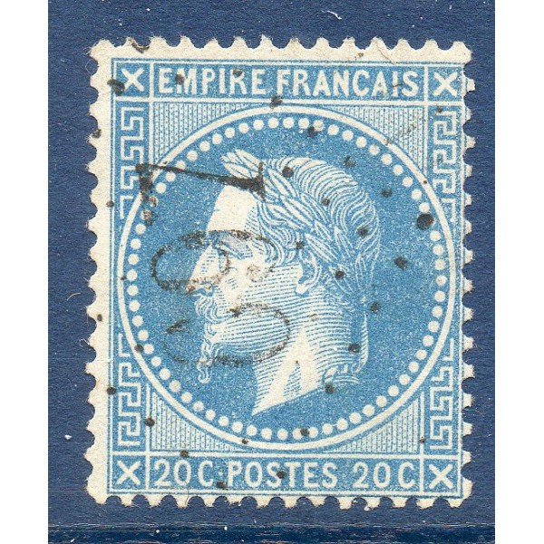 Timbre France Yvert No 29A Empire Lauré 20c bleu Oblitéré gros chiffres