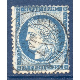 Timbre France Yvert No 60C Type Cérès 25c bleu Oblitéré CaD type 17
