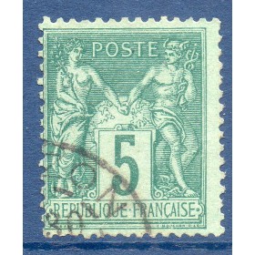 Timbre France Yvert No 75 Type II Sage 5c vert Oblitéré cachet à date