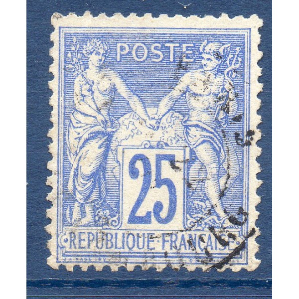 Timbre France Yvert No 78 Type II Sage 25c outremer Oblitéré cachet à date