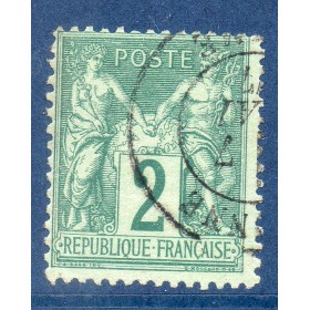 Timbre France Yvert No 74 Type II Sage 2c vert Oblitéré