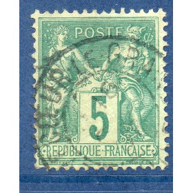 Timbre France Yvert No 75 Type II Sage 5c vert Oblitéré