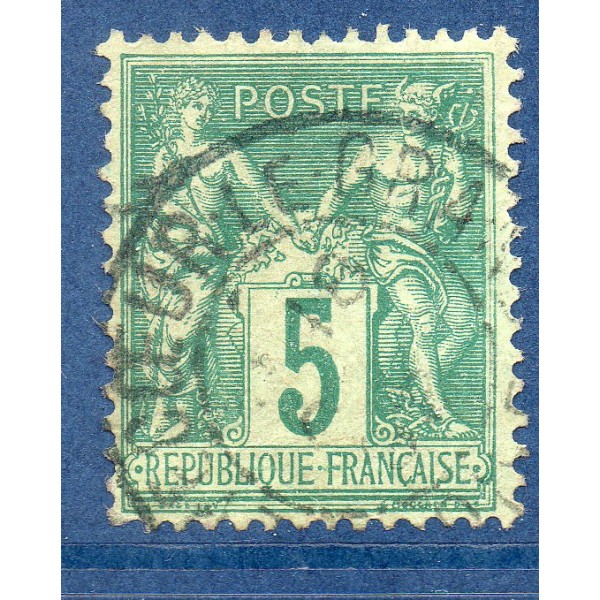 Timbre France Yvert No 75 Type II Sage 5c vert Oblitéré