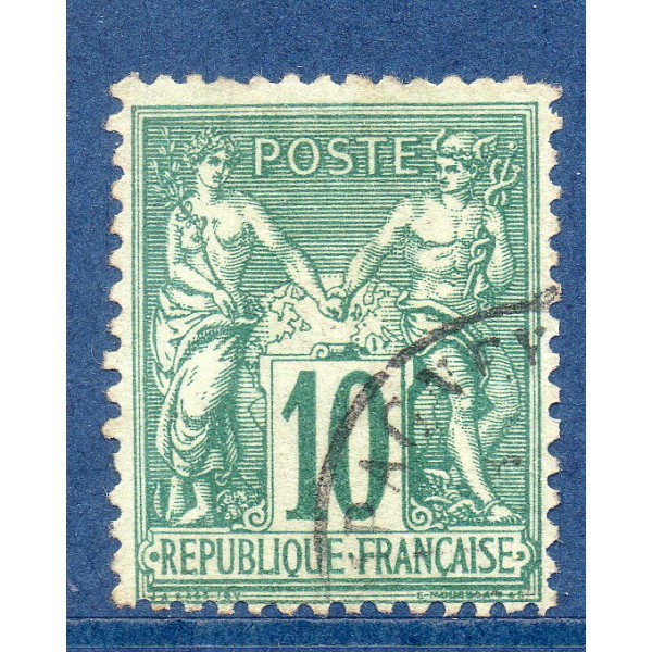 Timbre France Yvert No 76 Type II Sage 10c vert Oblitéré