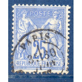 Timbre France Yvert No 78 Type II Sage 25c outremer Oblitéré