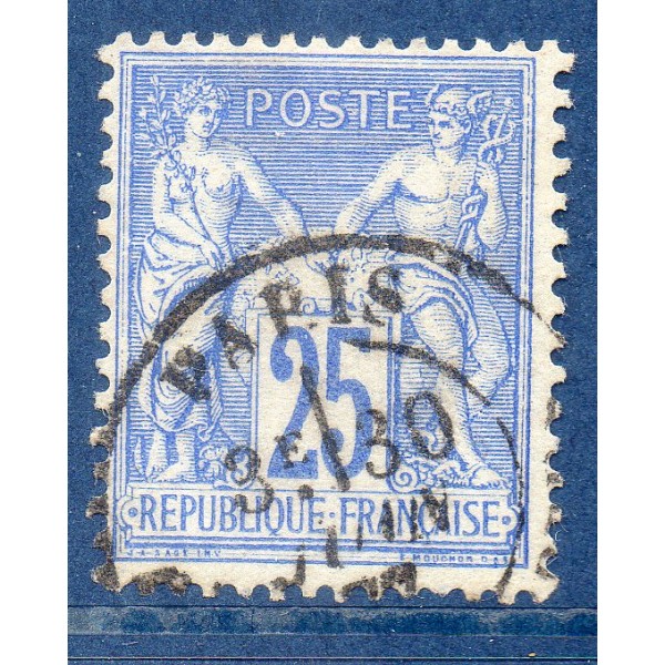 Timbre France Yvert No 78 Type II Sage 25c outremer Oblitéré